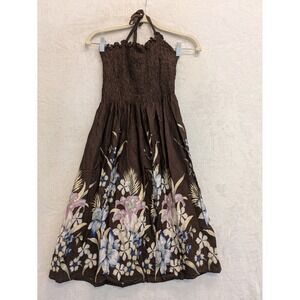 Hibiscus‎ Hawaii One Size Brown Floral Smocked Halter Dress Tina Creation